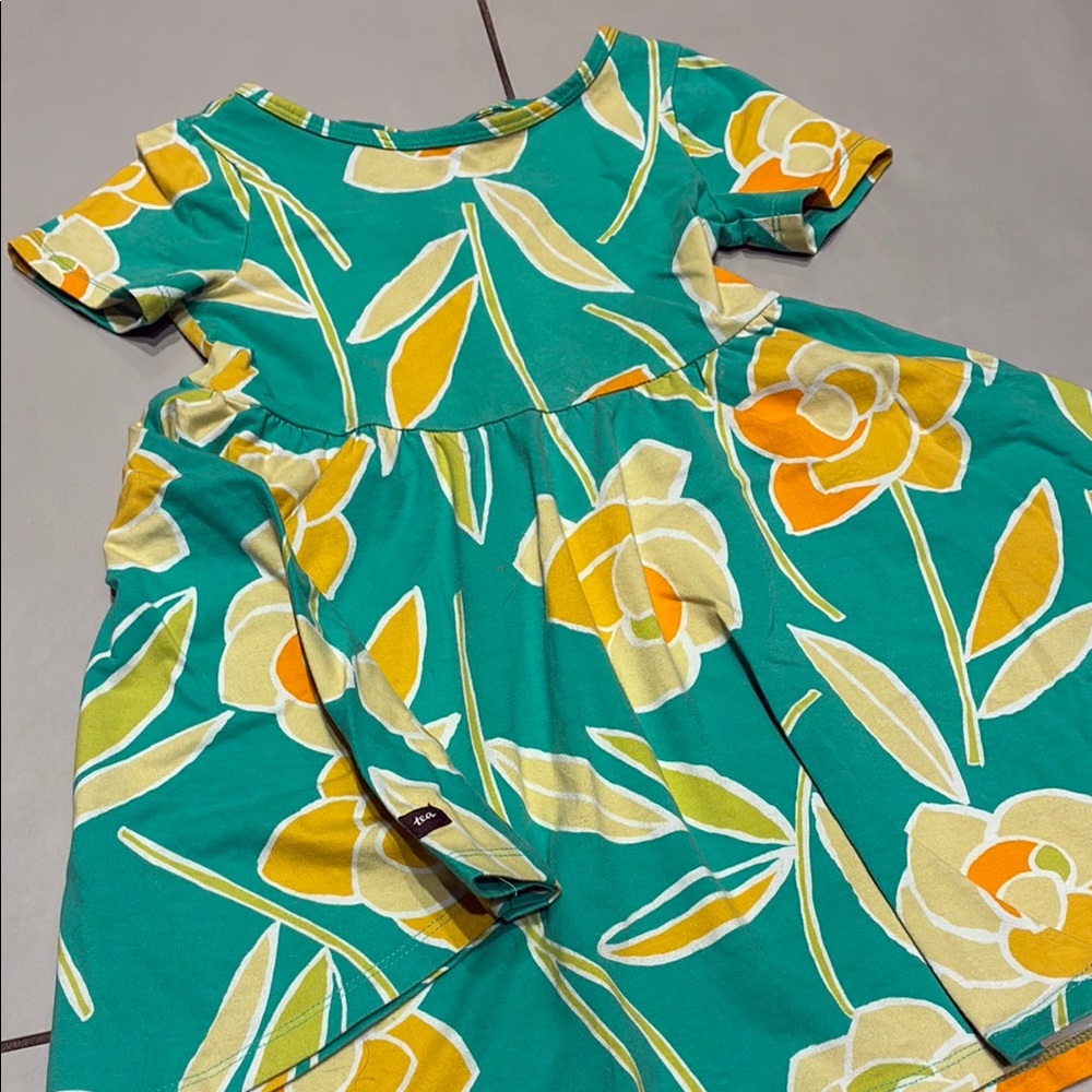 Tea Collection Floral Green and Yellow Kids Dress